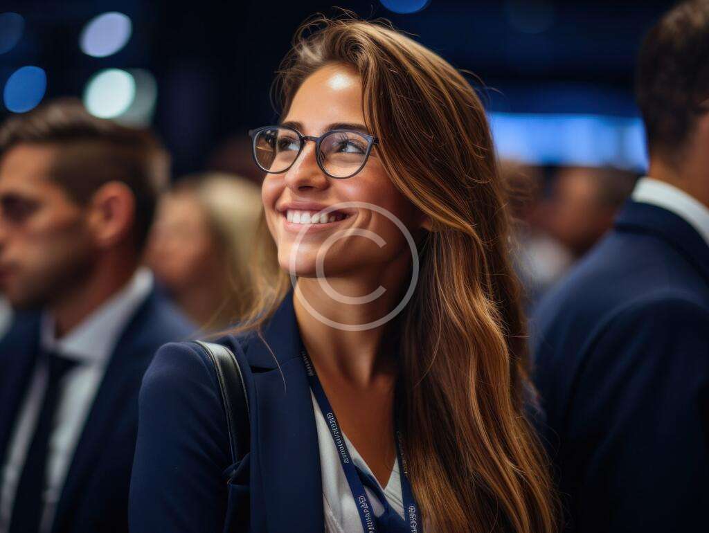 Visage d'une femme souriante lors du festival ANTE Bruxelles, ambiance conviviale et professionnelle.